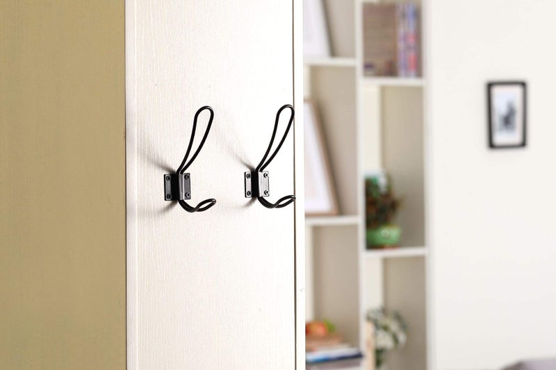 OUSHINAN Rustic Entryway Hooks | 10 Pack of Black Wall Mounted Vintage Double Coat Hangers with Large Metal Screws Included - Image 4